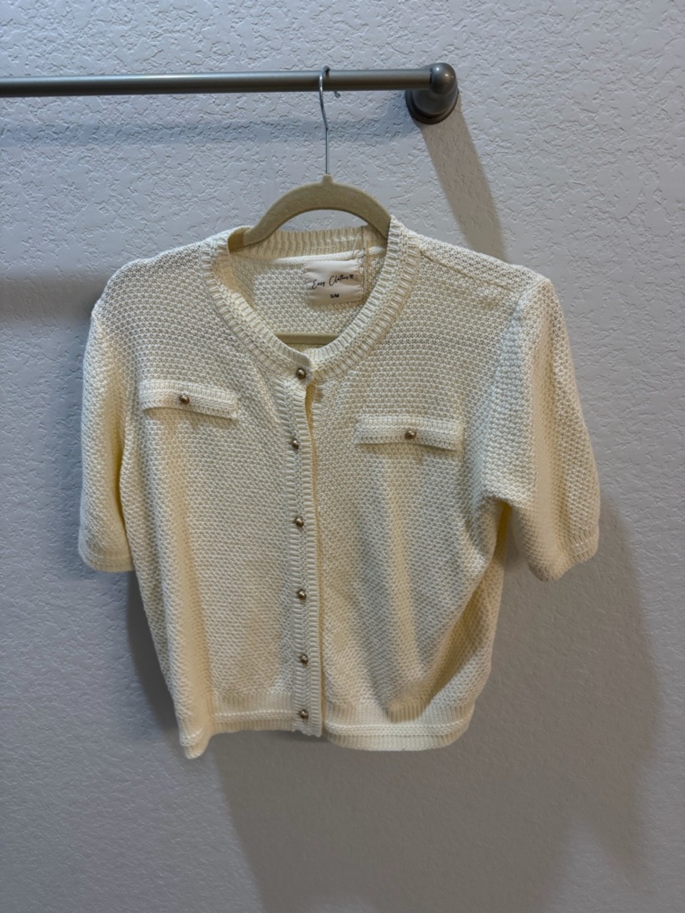 easy street Cream Short-Sleeve Knit Cardigan